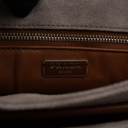 Chain Flap Shoulder Bag Grey Suede
