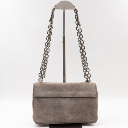 Chain Flap Shoulder Bag Grey Suede
