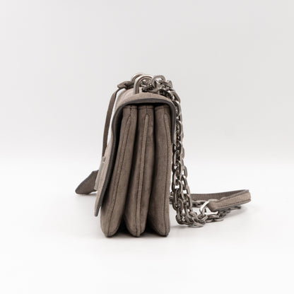 Chain Flap Shoulder Bag Grey Suede
