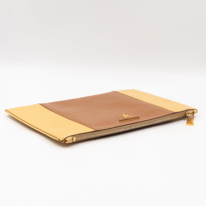 Zip Clutch Yellow and Brown Saffiano Leather
