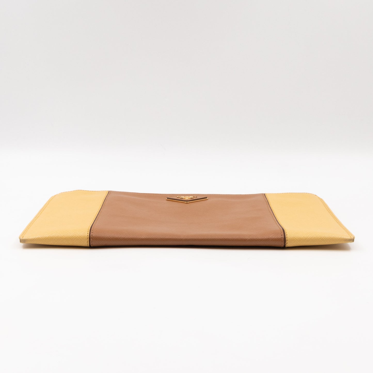 Zip Clutch Yellow and Brown Saffiano Leather