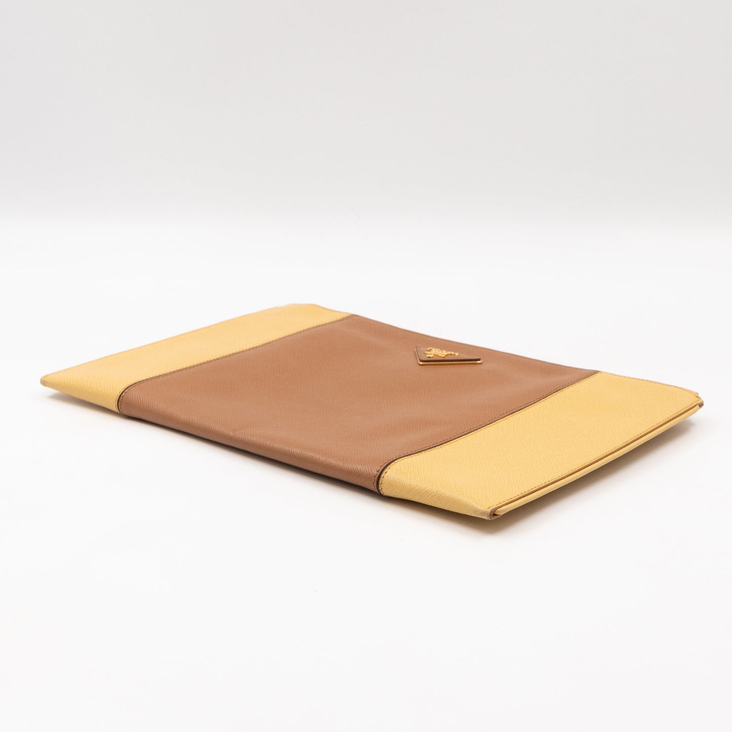 Zip Clutch Yellow and Brown Saffiano Leather