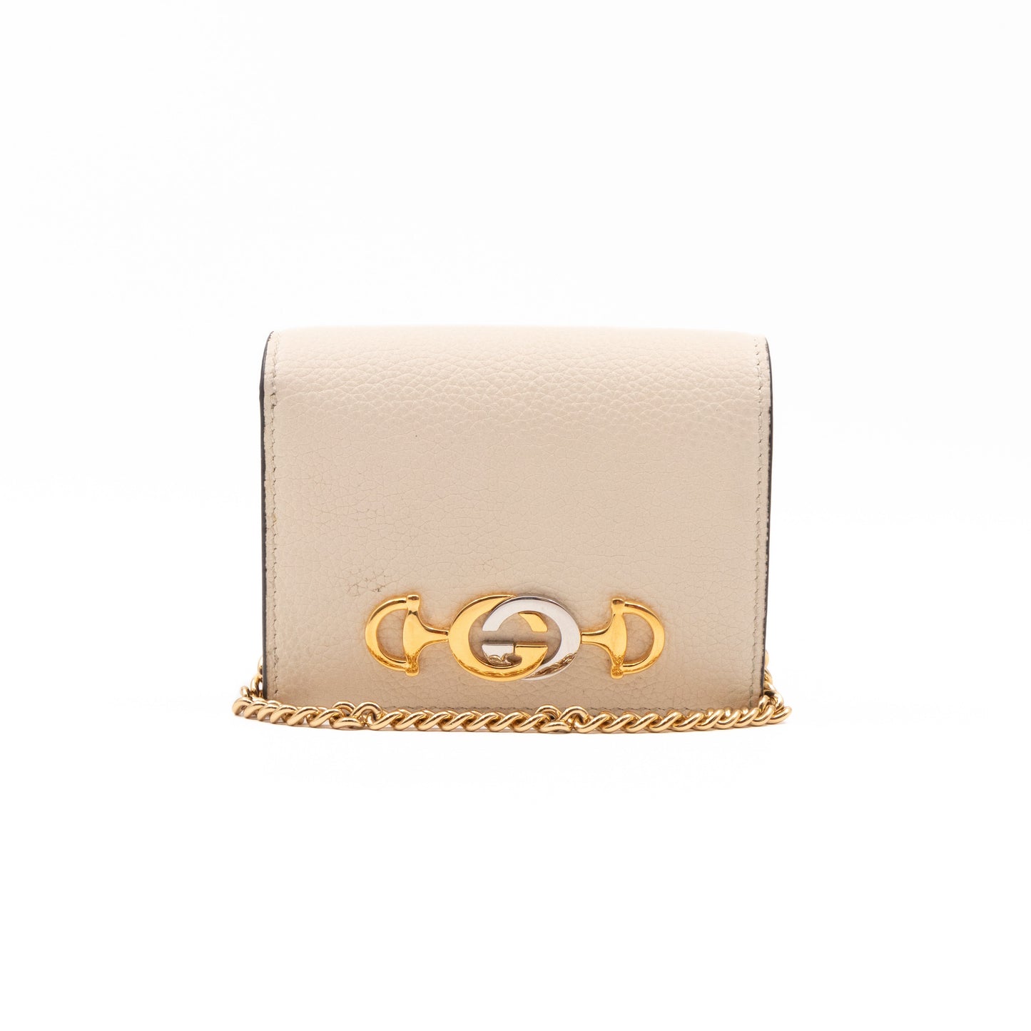 Zumi Chain Card Case Wallet White Leather