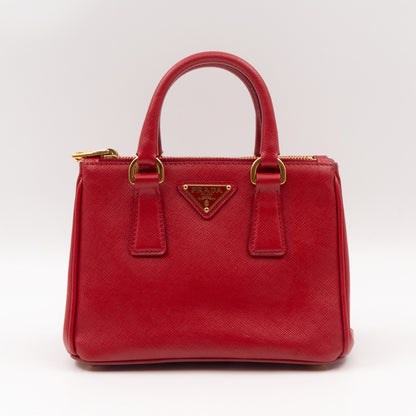 Galleria Micro Double Zip Red Saffiano