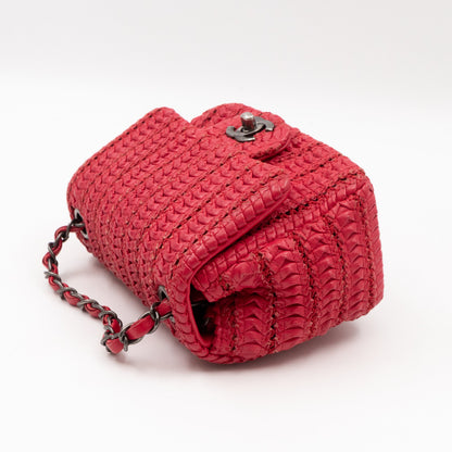 Classic Flap Mini Square Crochet Lambskin Red