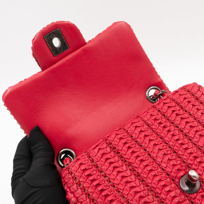 Classic Flap Mini Square Crochet Lambskin Red