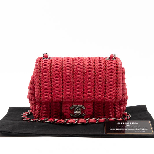 Chanel Classic Flap Mini Square Crochet Red Lambskin