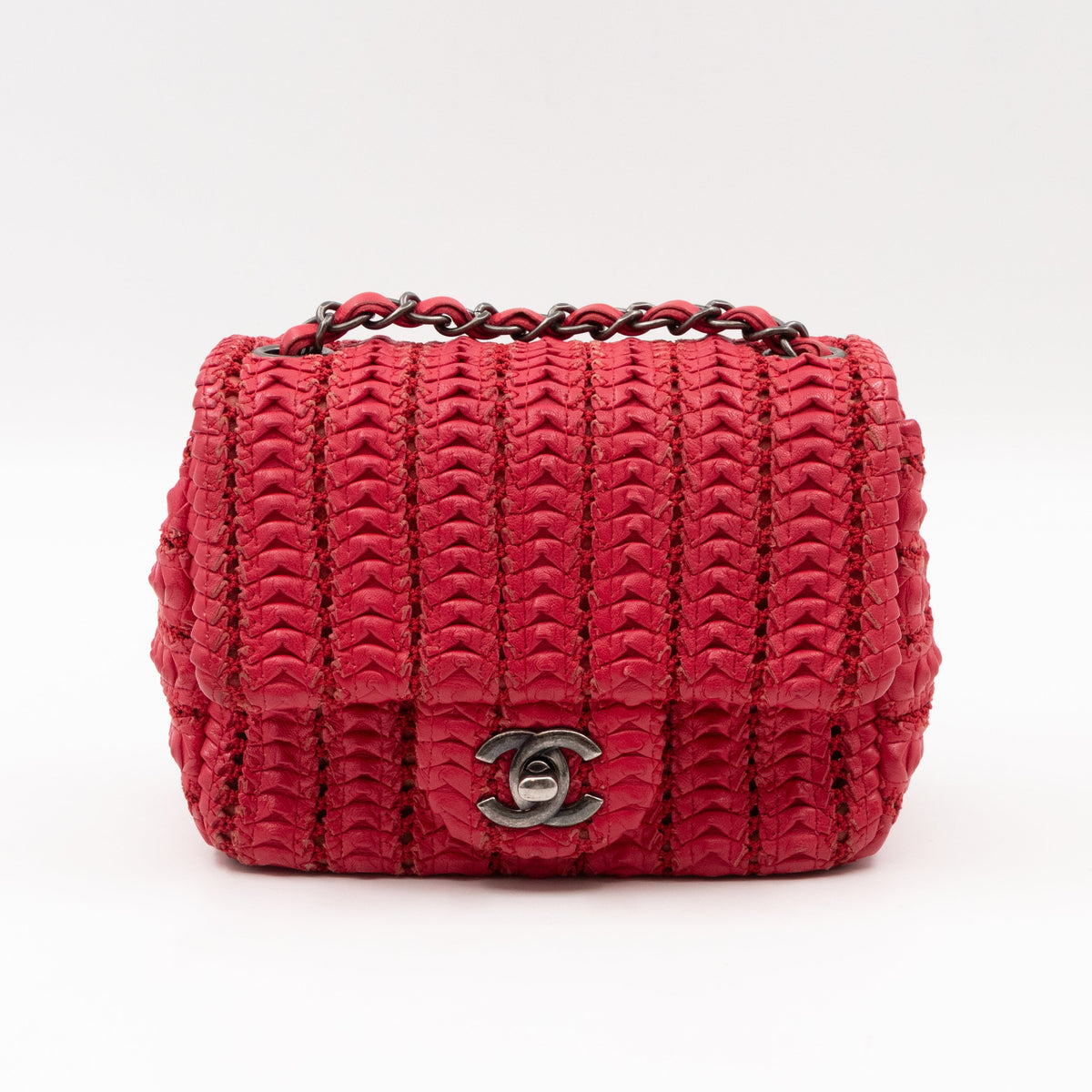 Classic Flap Mini Square Crochet Red Lambskin
