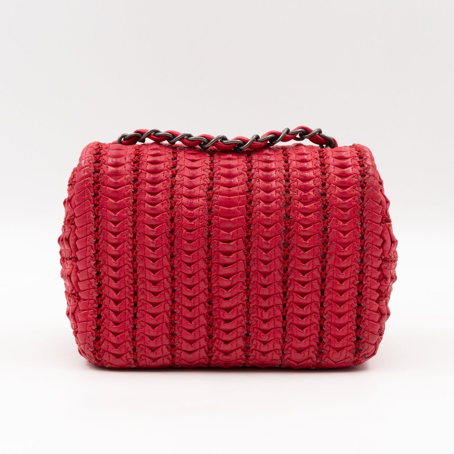 Classic Flap Mini Square Crochet Lambskin Red