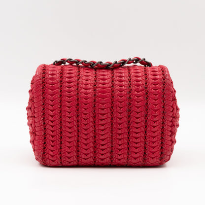 Classic Flap Mini Square Crochet Lambskin Red