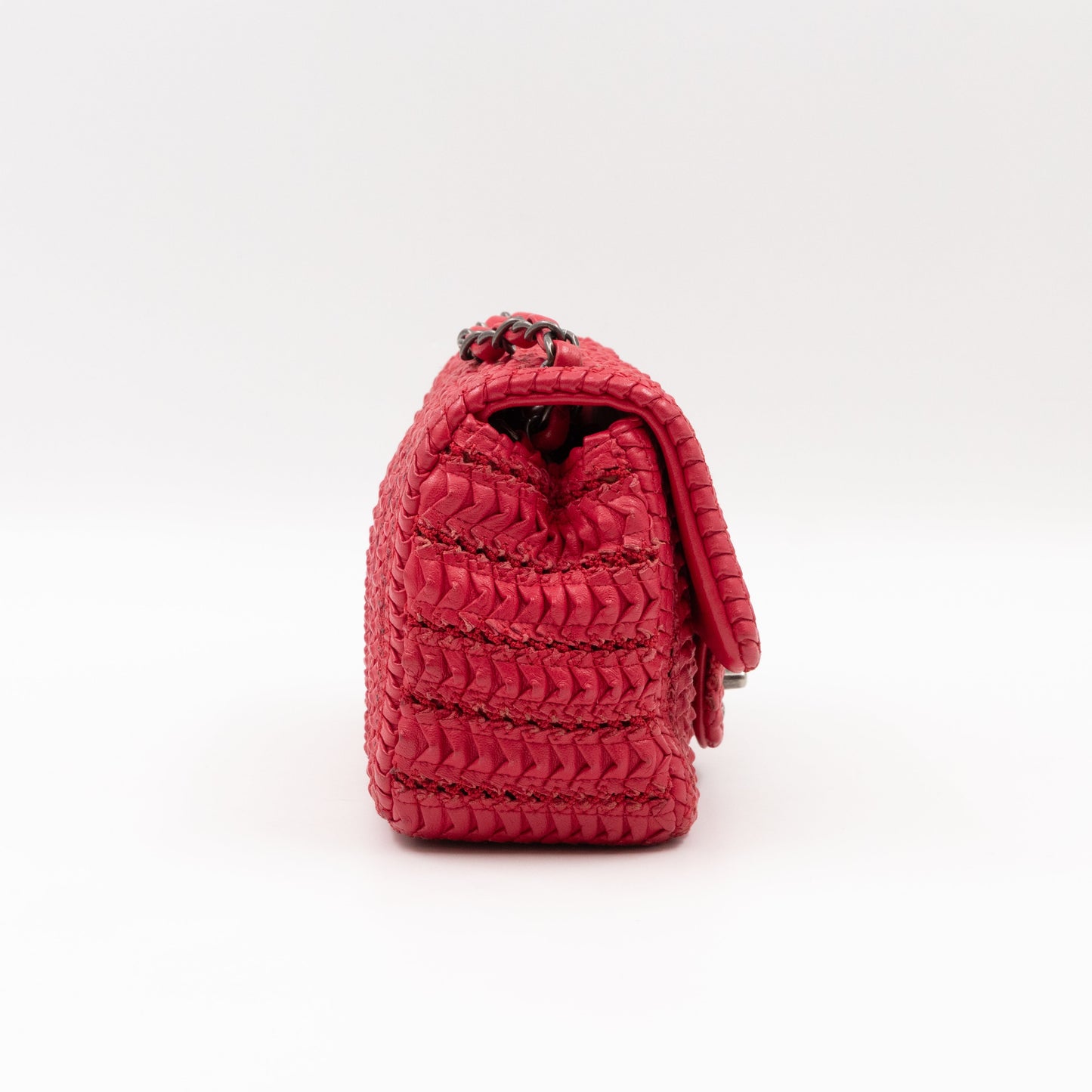 Classic Flap Mini Square Crochet Lambskin Red