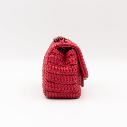 Classic Flap Mini Square Crochet Lambskin Red