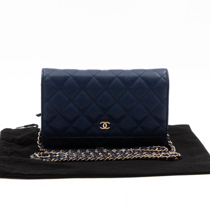 Classic Wallet On Chain Navy Blue Caviar Light Gold