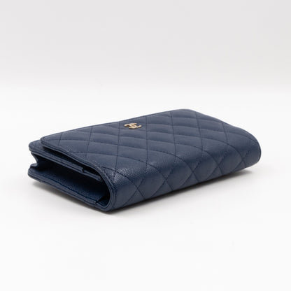 Classic Wallet On Chain Navy Blue Caviar Light Gold