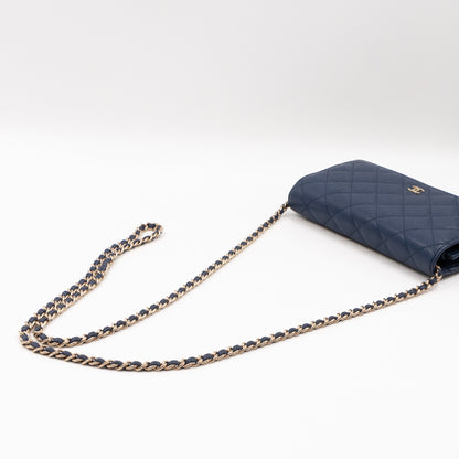 Classic Wallet On Chain Navy Blue Caviar Light Gold