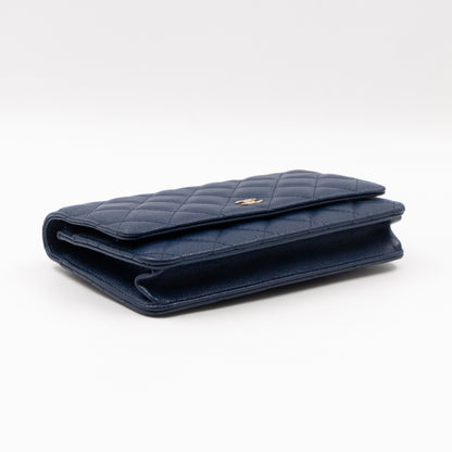 Classic Wallet On Chain Navy Blue Caviar Light Gold