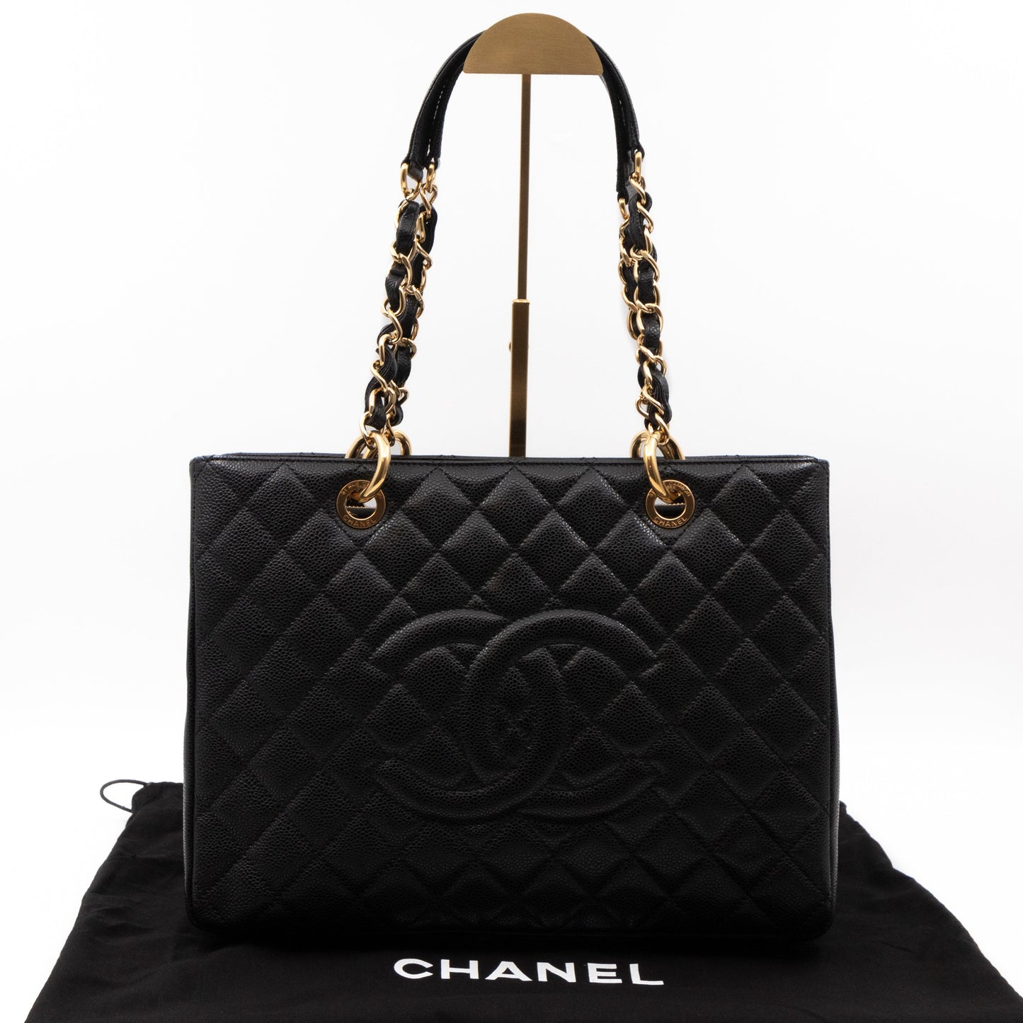 GST Grand Shopping Tote Black Caviar Gold