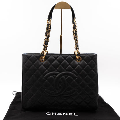 GST Grand Shopping Tote Black Caviar Gold
