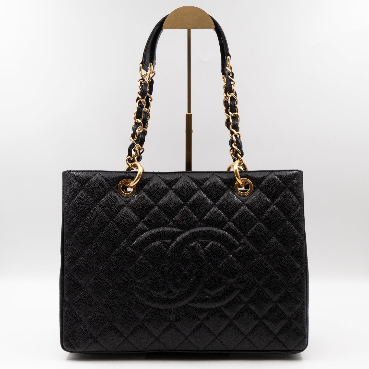 GST Grand Shopping Tote Black Caviar Gold