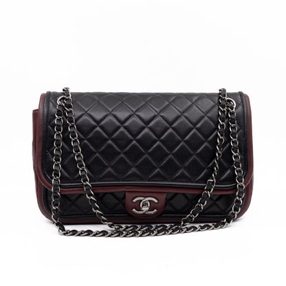 Twist Two Tone Large Flap Bag Black & Burgundy Leather