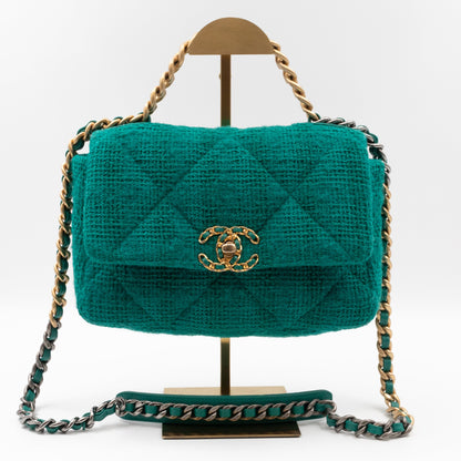 Chanel 19 Small Turquoise Tweed