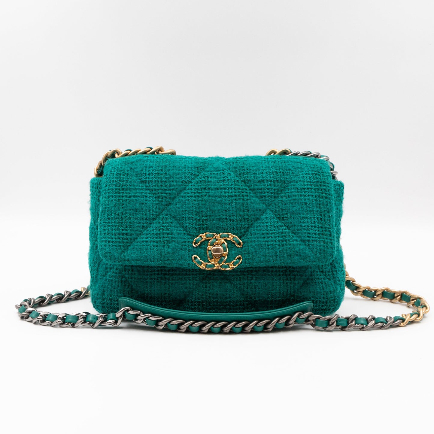 Chanel 19 Small Turquoise Tweed