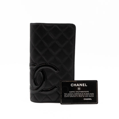 Cambon Ligne Long Wallet Black Lambskin Leather Pink