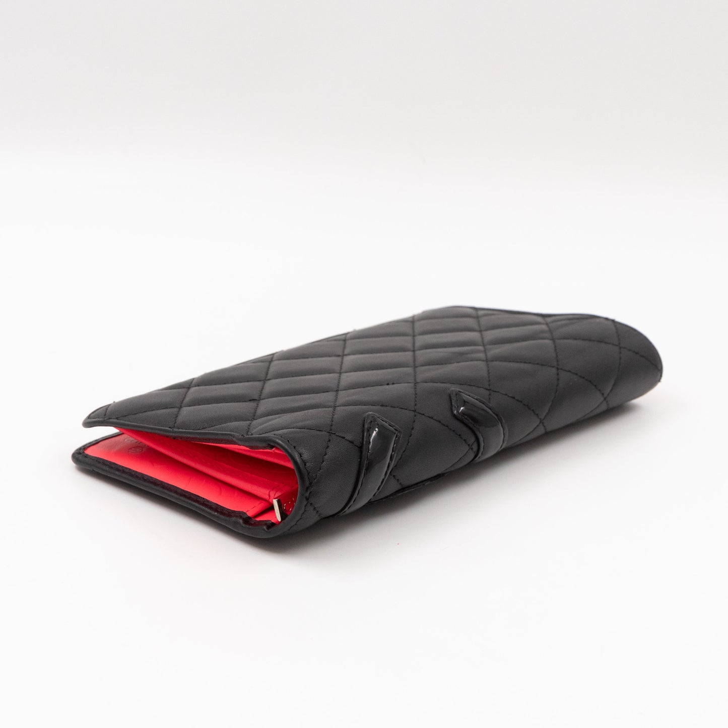 Cambon Ligne Long Wallet Black Lambskin Leather Pink