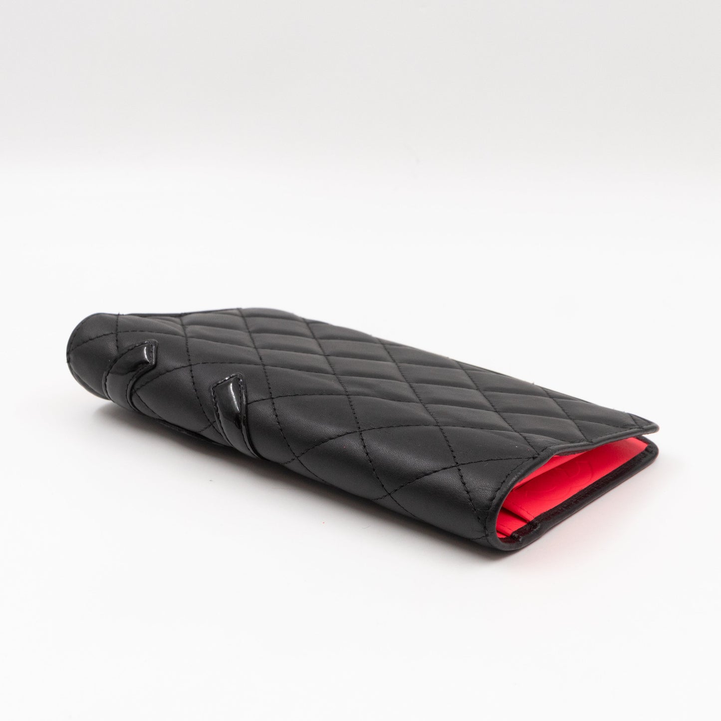 Cambon Ligne Long Wallet Black Lambskin Leather Pink