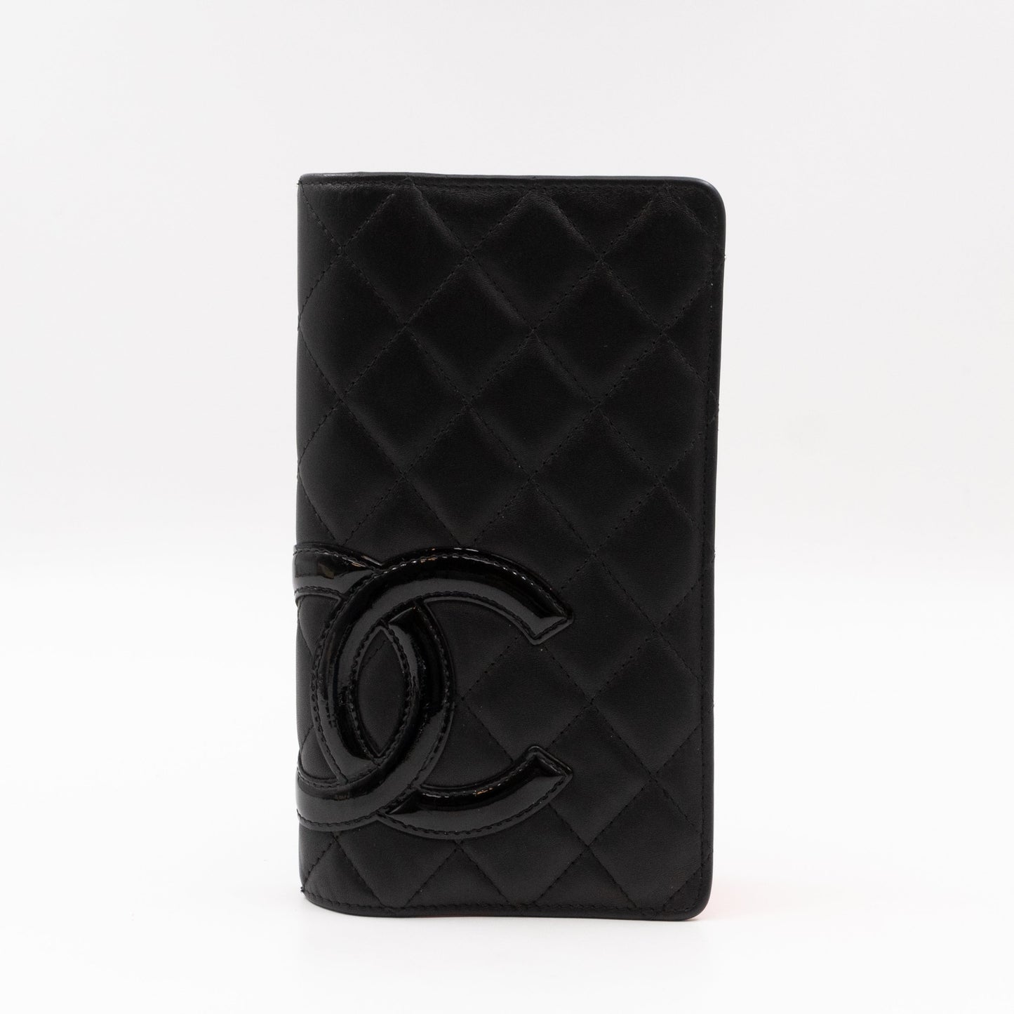 Cambon Ligne Long Wallet Black Lambskin Leather Pink