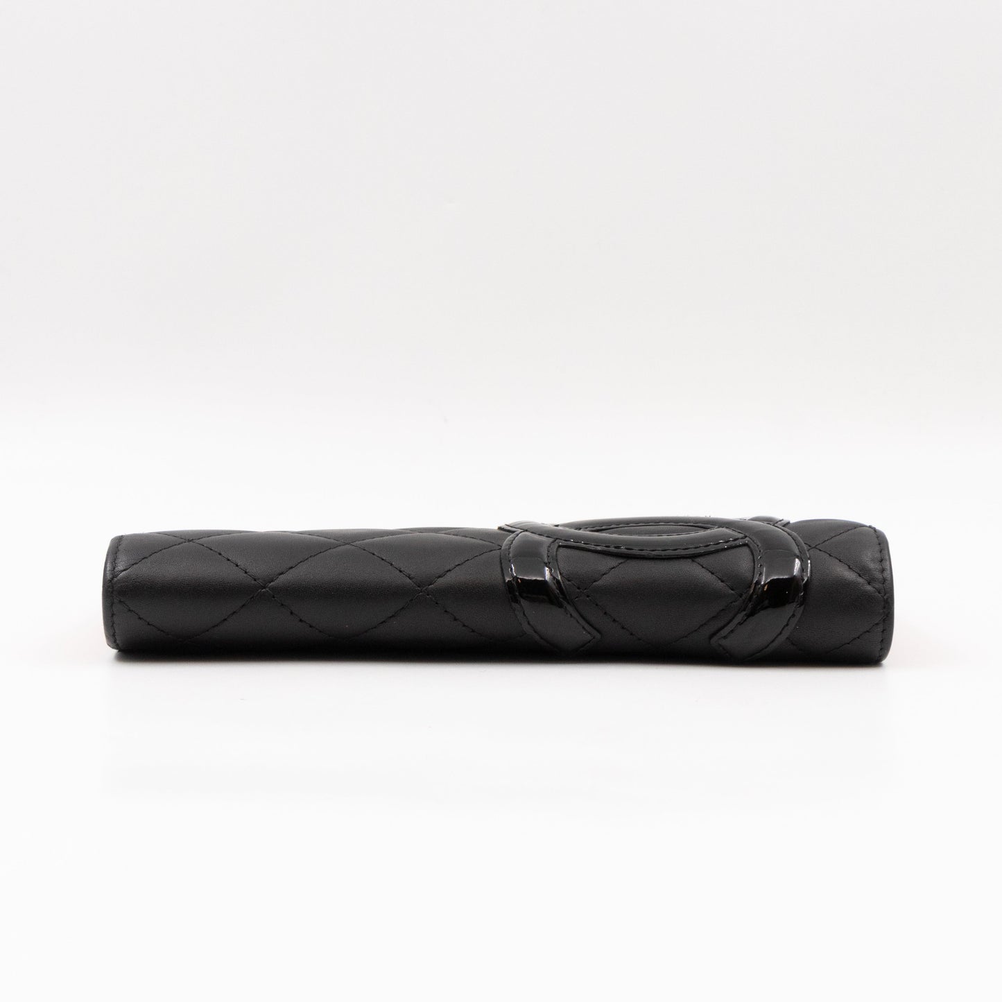 Cambon Ligne Long Wallet Black Lambskin Leather Pink