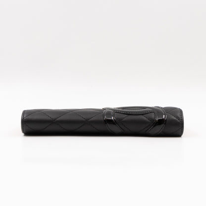 Cambon Ligne Long Wallet Black Lambskin Leather Pink