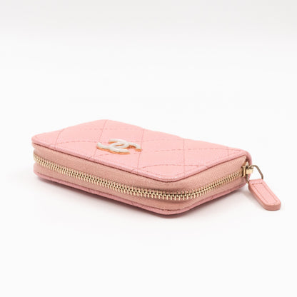 Zip Around Coin Purse Pearl Pink Caviar Leather