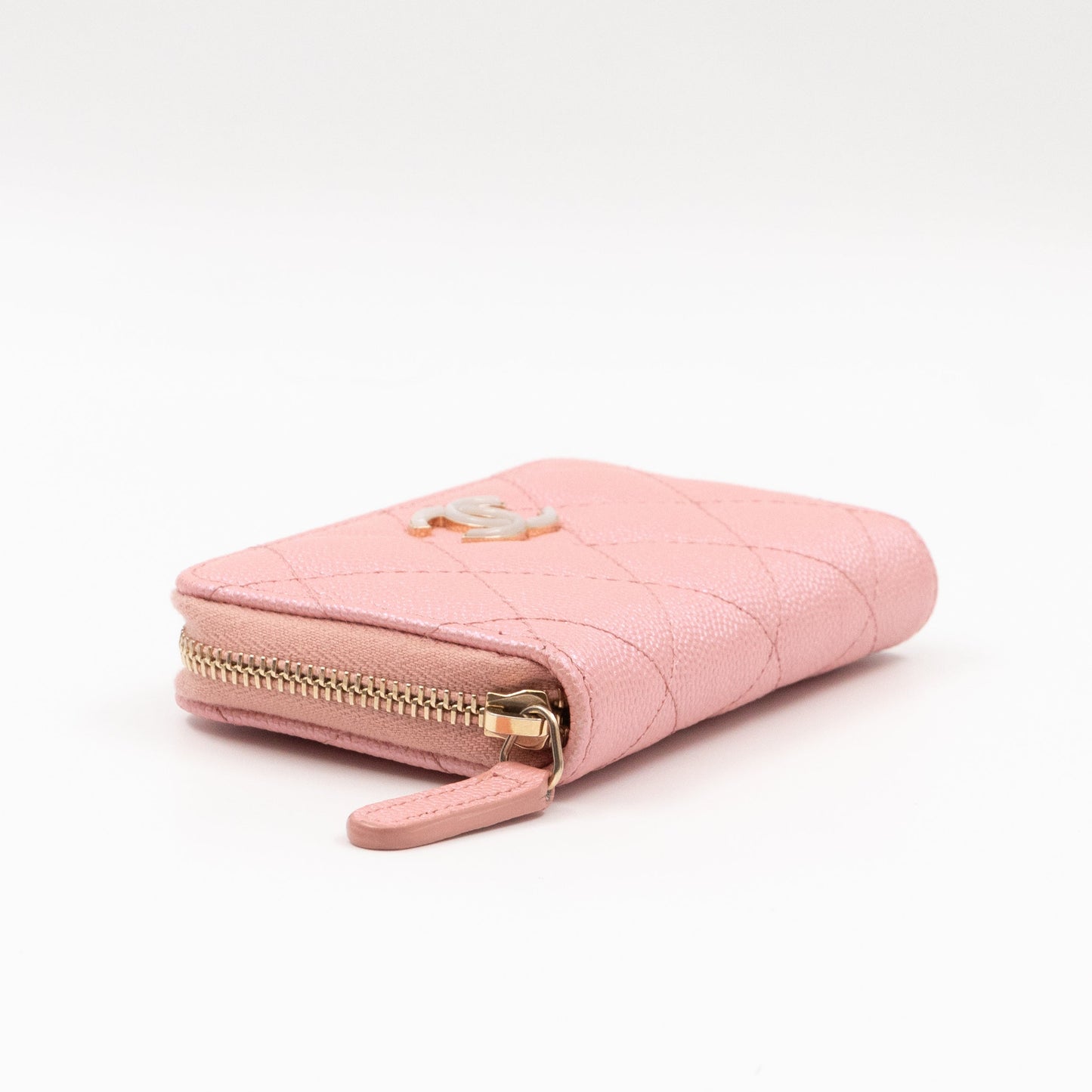 Zip Around Coin Purse Pearl Pink Caviar Leather