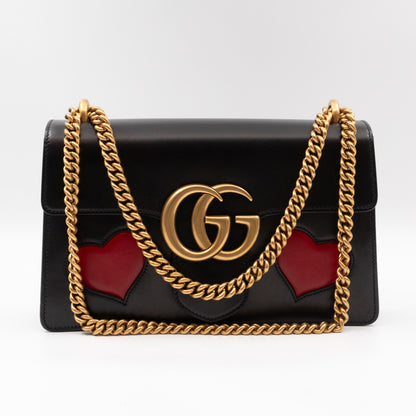 GG Marmont Medium Malaga Heart Chain Bag Black Leather