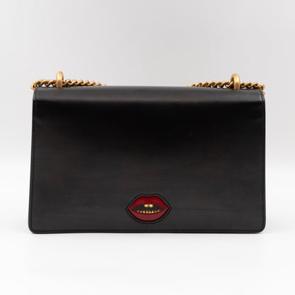 GG Marmont Medium Malaga Heart Chain Bag Black Leather