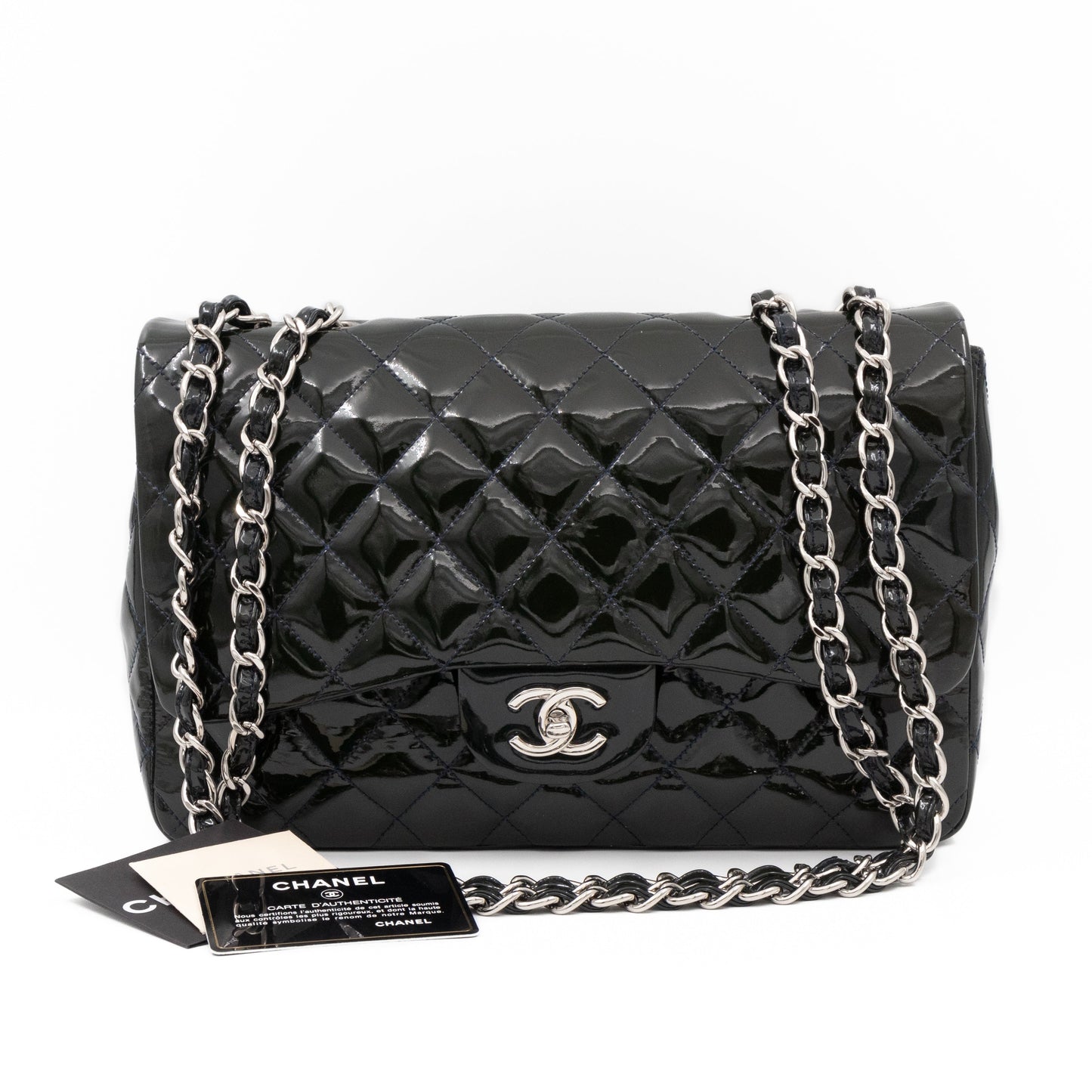 Classic Single Flap Jumbo Navy Blue Patent Leather