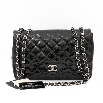 Classic Single Flap Jumbo Navy Blue Patent Leather