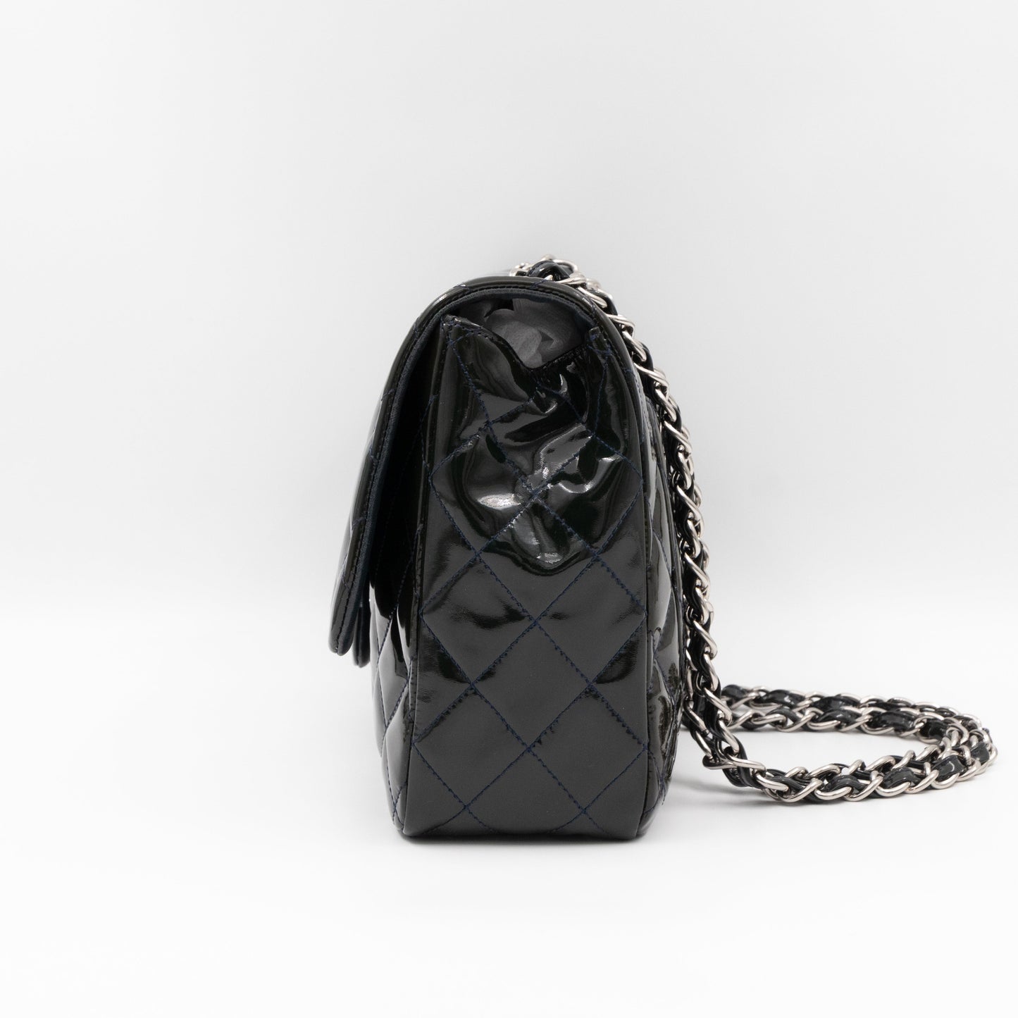 Classic Single Flap Jumbo Navy Blue Patent Leather