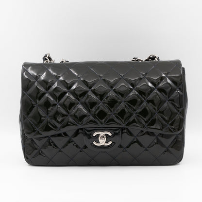 Classic Single Flap Jumbo Navy Blue Patent Leather