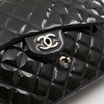 Classic Single Flap Jumbo Navy Blue Patent Leather