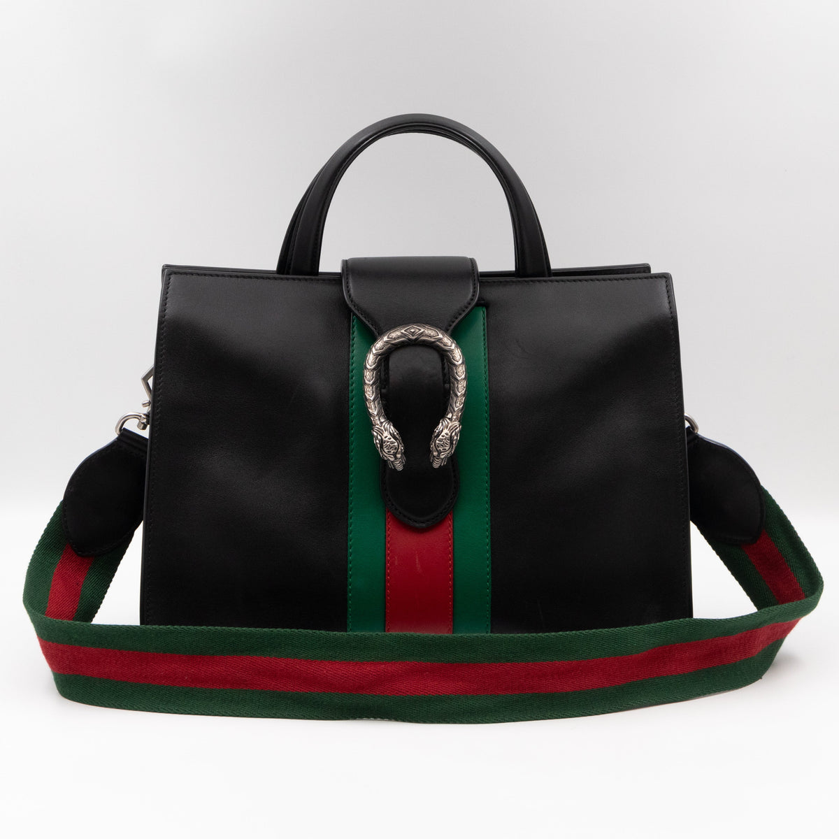 Web Dionysus Medium Tote Black Calfskin Leather