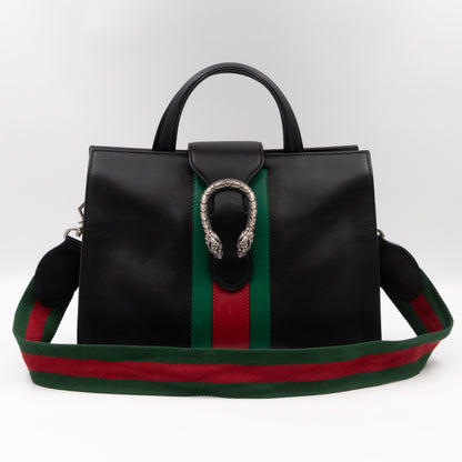 Web Dionysus Medium Tote Black Calfskin Leather