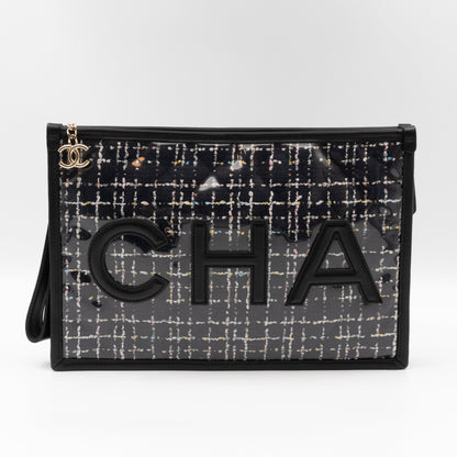 Large Pouch Tweed PVC black
