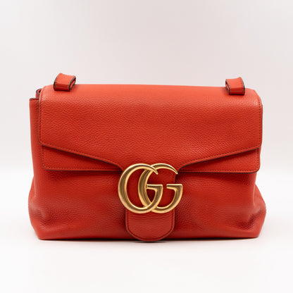 GG Marmont Shoulder Bag Orange Pebbled Leather