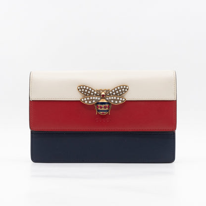Queen Margaret Bee Wallet on Chain Blue & Red & White Leather