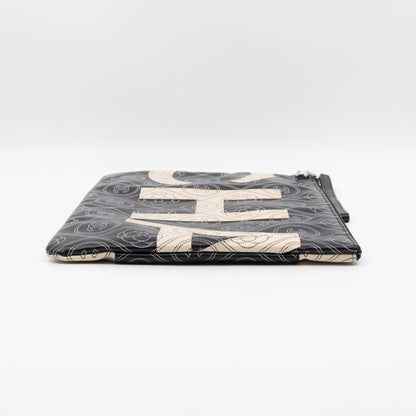 Large O-Pouch CC Camellia Black & White Coated Canvas