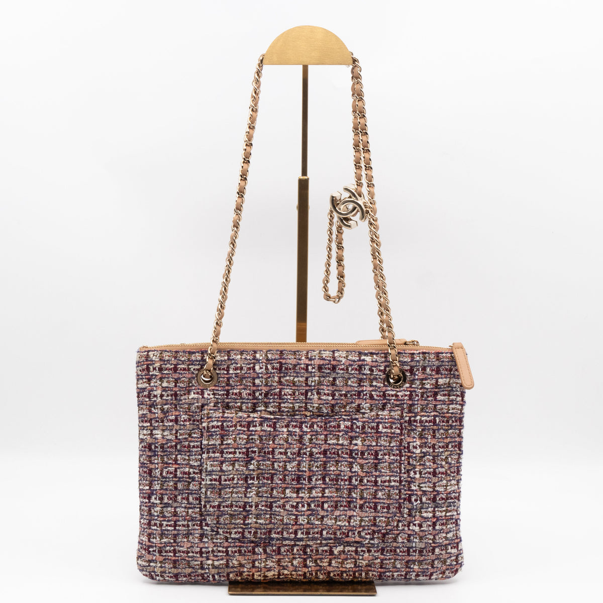 Chanel Matelasse Double Pouch With Strap Beige Leather & Tweed