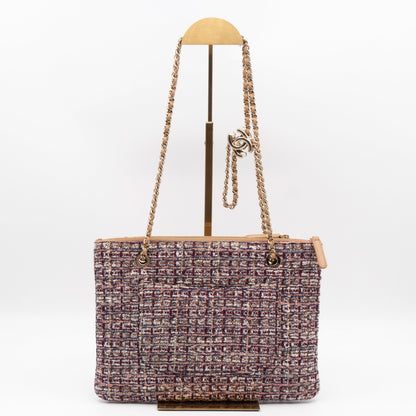 Chanel Matelasse Double Pouch With Strap Beige Leather & Tweed