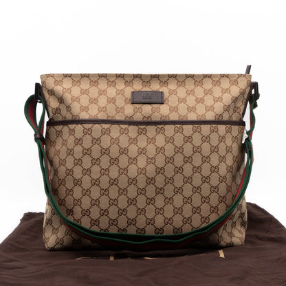 Flat Messenger Bag Medium Brown Monogram with Web Stripe